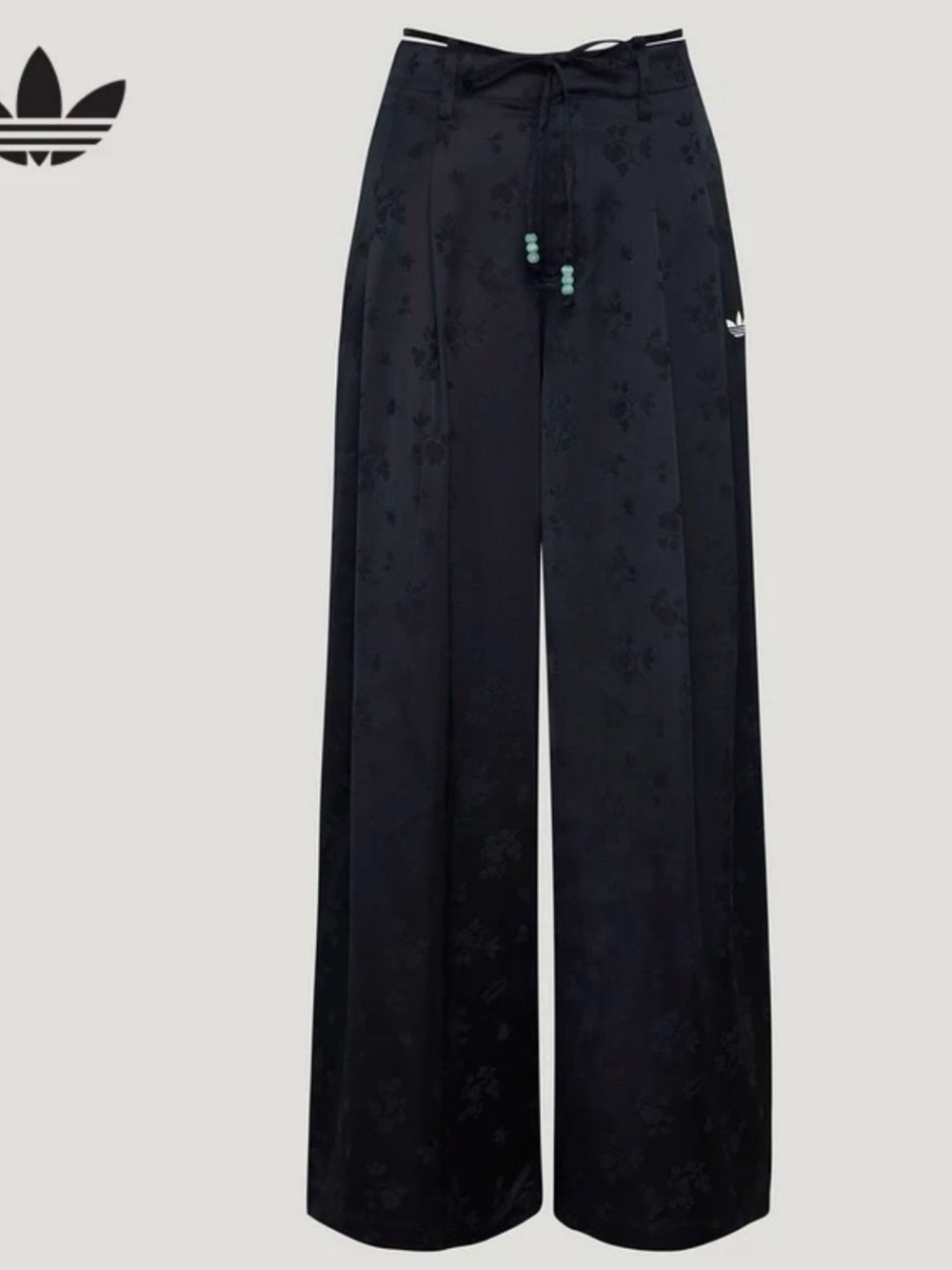Adidas China Black Wide Leg flower Satin Track Pants
